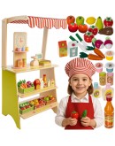 Дървен супермаркет за деца с касов апарат аксесоари и комплект плодове